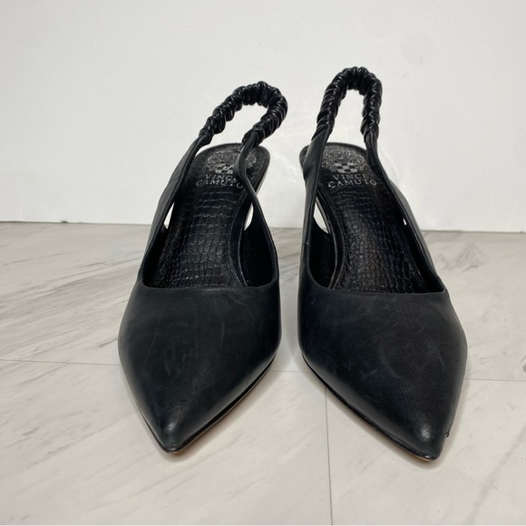 New! Vince Camuto Tolinnis Black Leather Sling Back Pump 8 1/2 M - Picture 2 of 14